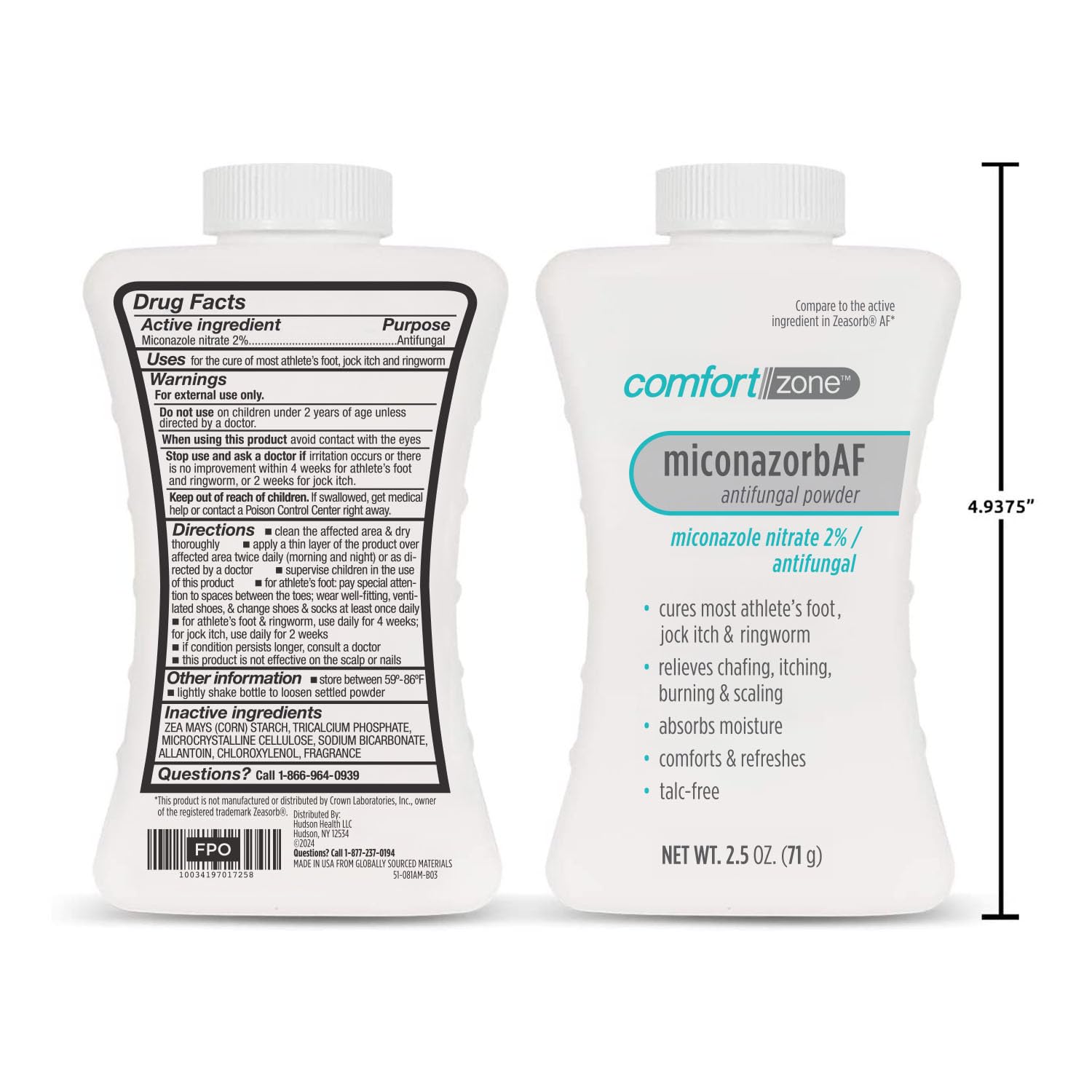Miconazorb 2% antifungal powder packaging and usage