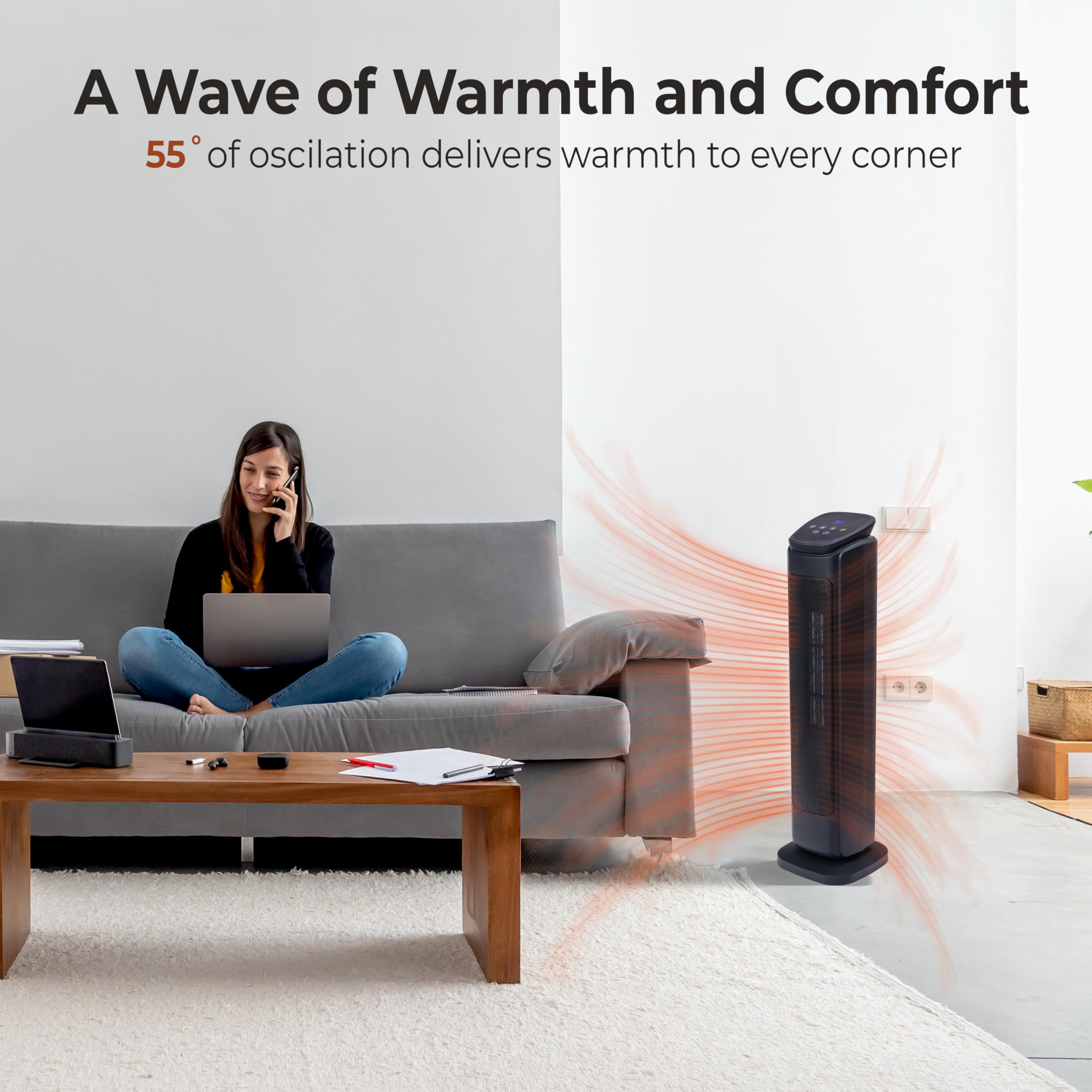Comfort Zone 30-Inch Oscillating Tower Space Heater 12-hour timer