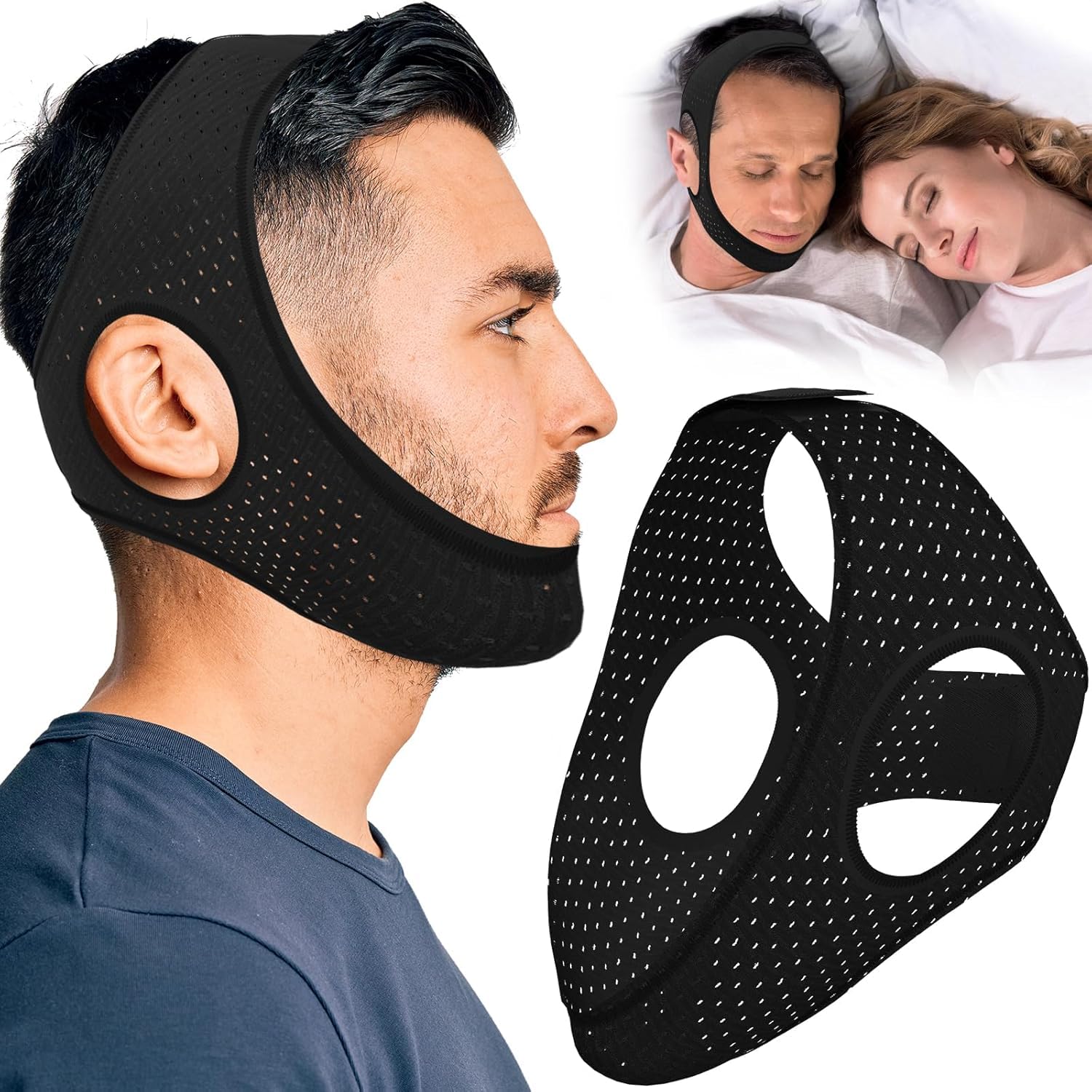 Comfy Chin Strap for Sleeping black 57cm front view