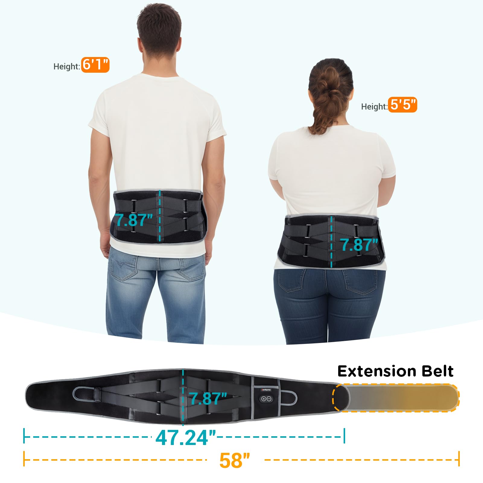 Three heat levels and three vibration modes color coded