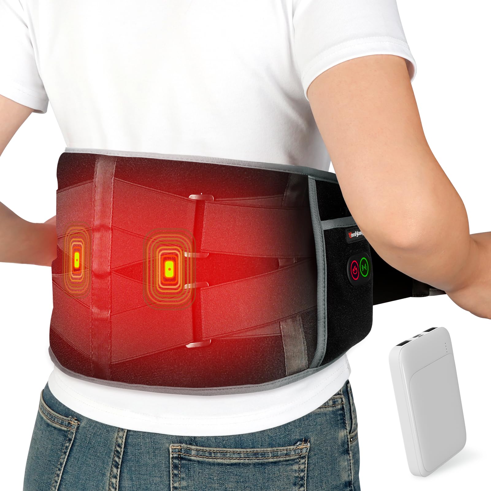 Comfytemp cordless heating pad with massager main unit 47.24 x 7.87 inches