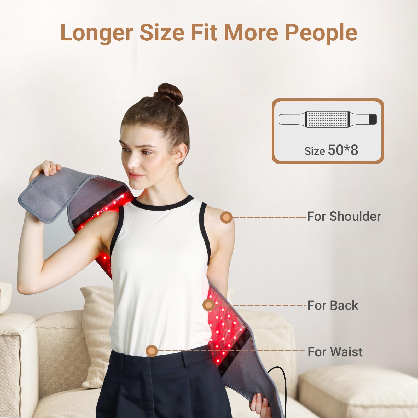 Corded belt with control buttons showing light wavelengths 660nm and 850nm