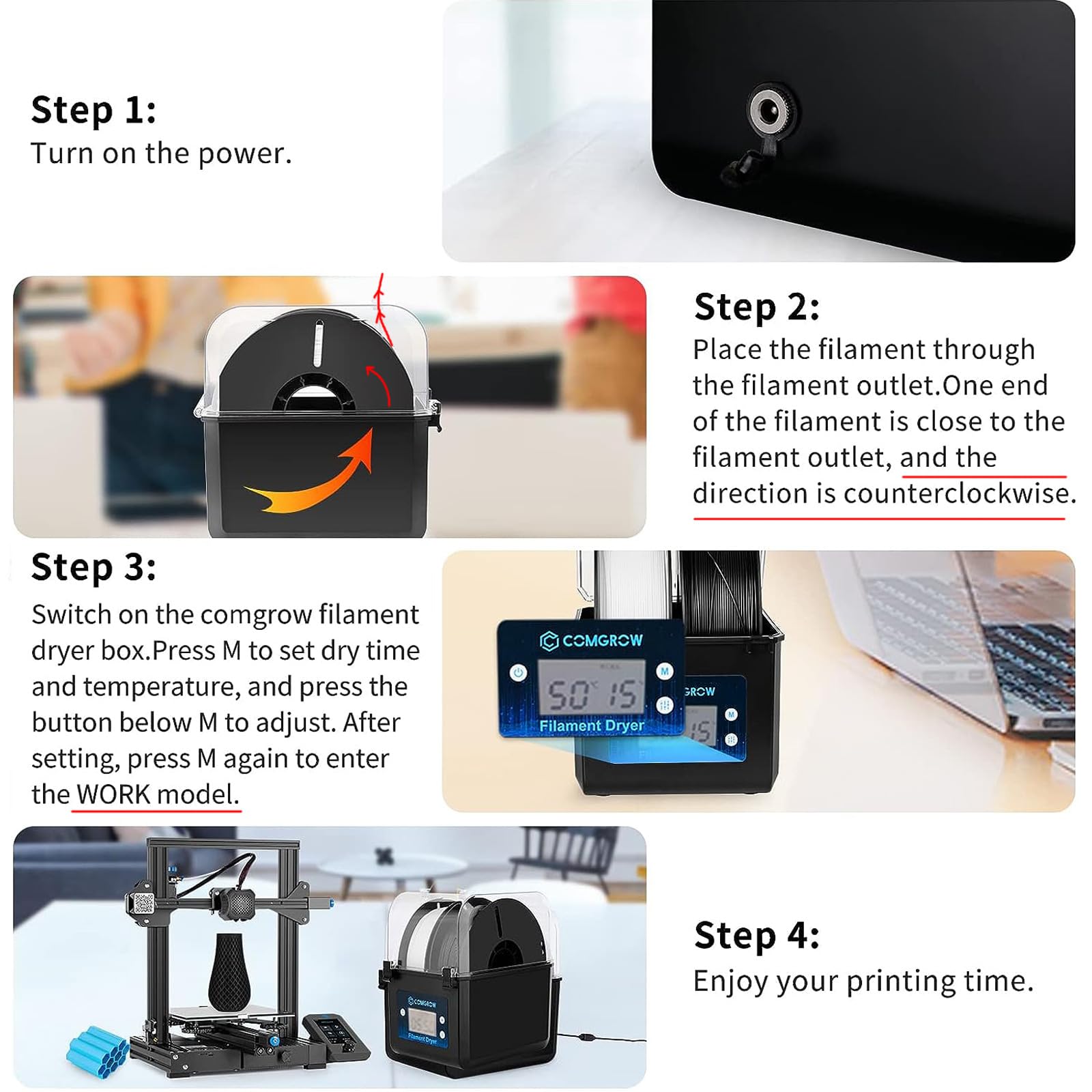 PLA PETG ABS compatible filament dryer for 3D printing