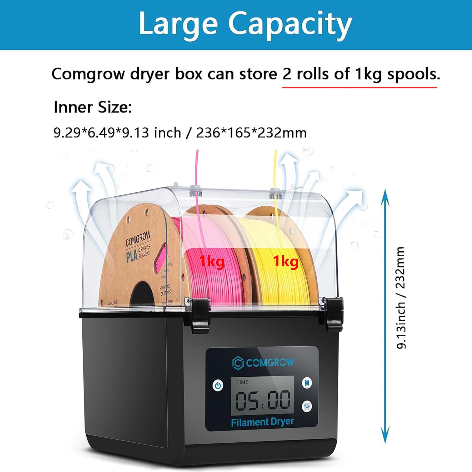 Comgrow spool holder and dehydrator for filaments