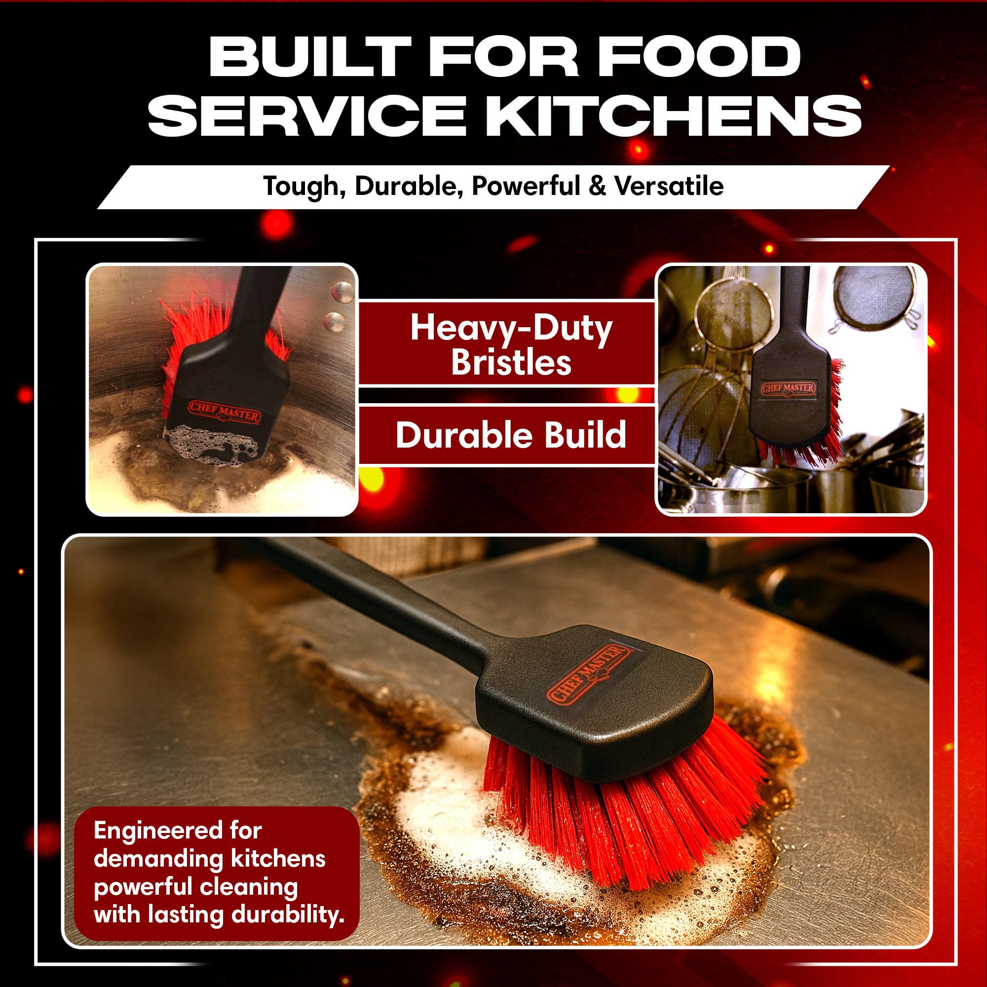 Heavy-duty fryer brush for restaurants and food service