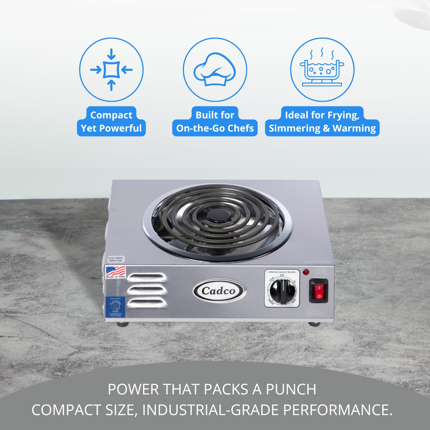 Compact 14 inch Cadco CSR-3T hot plate for countertop use