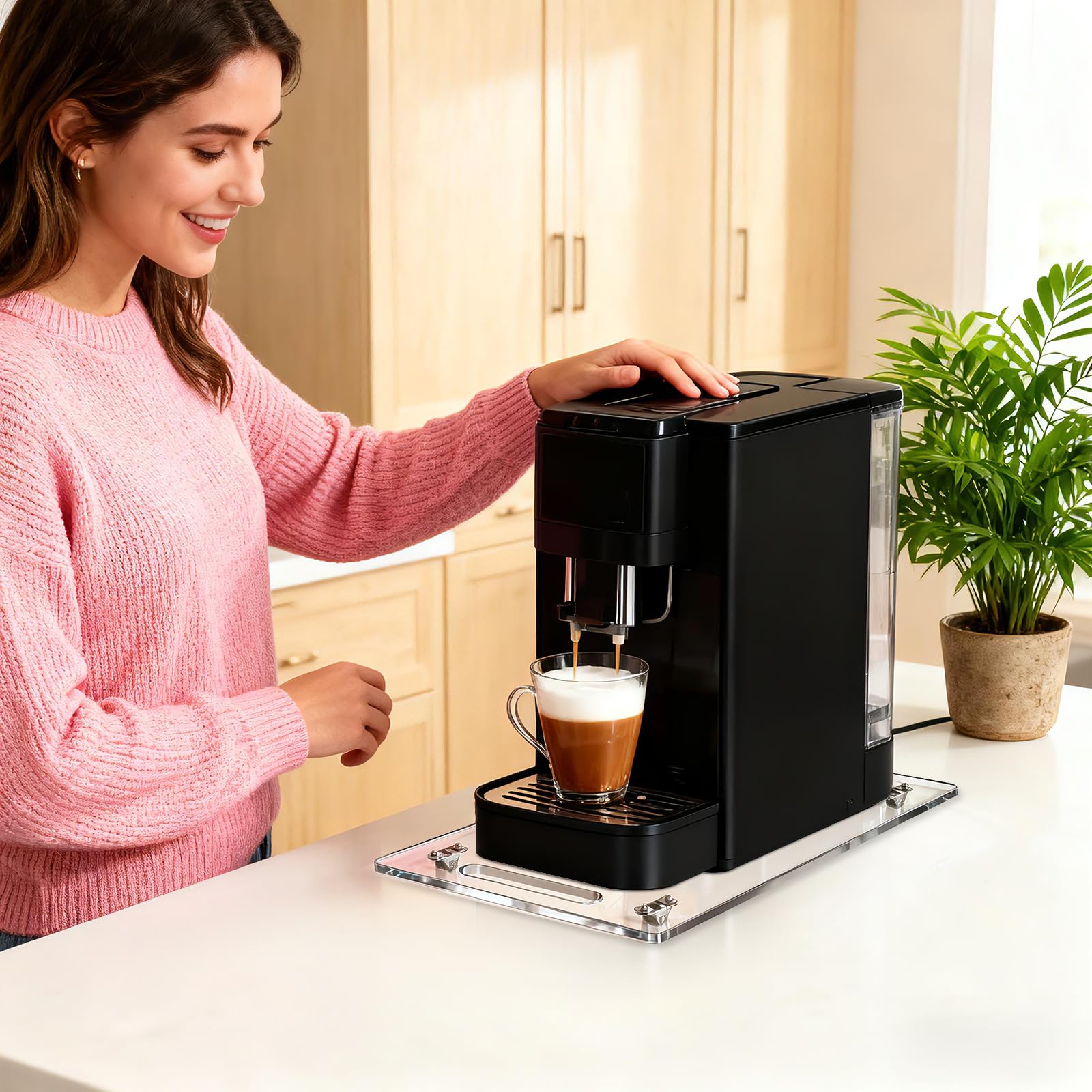 Ergonomic handle and cable organizer on coffee maker slider