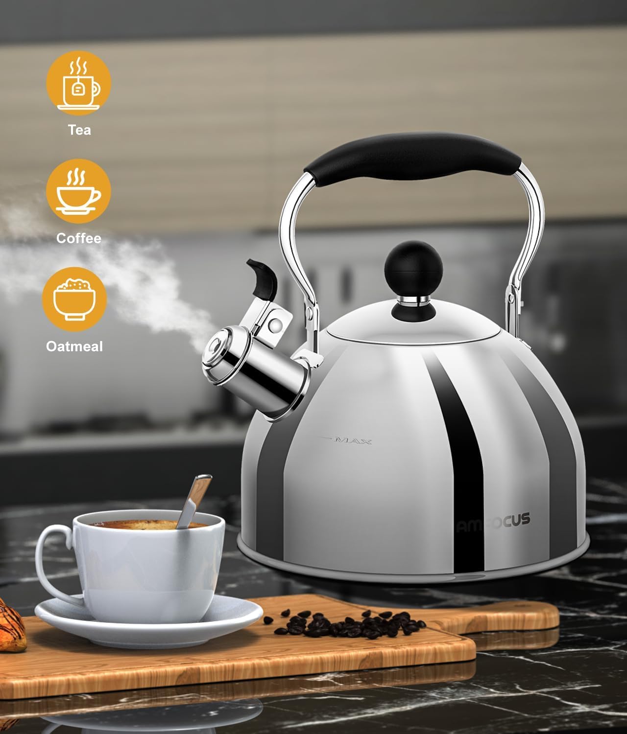 Compact 2 quart tea kettle for home apartment dorm camping