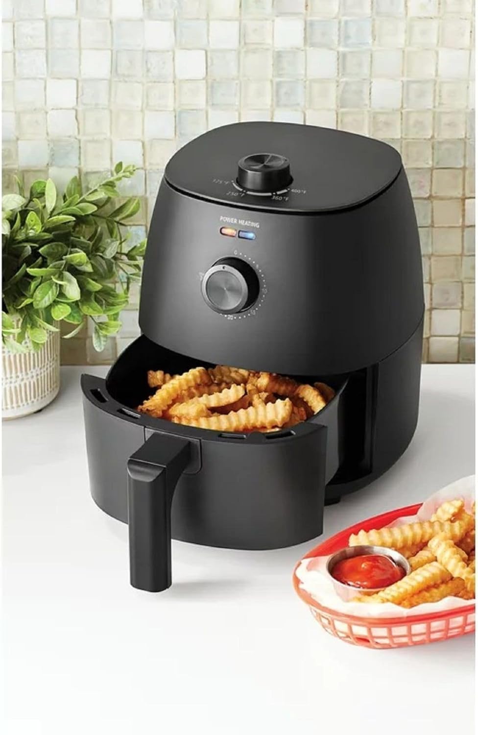 compact black air fryer kitchen dorm room