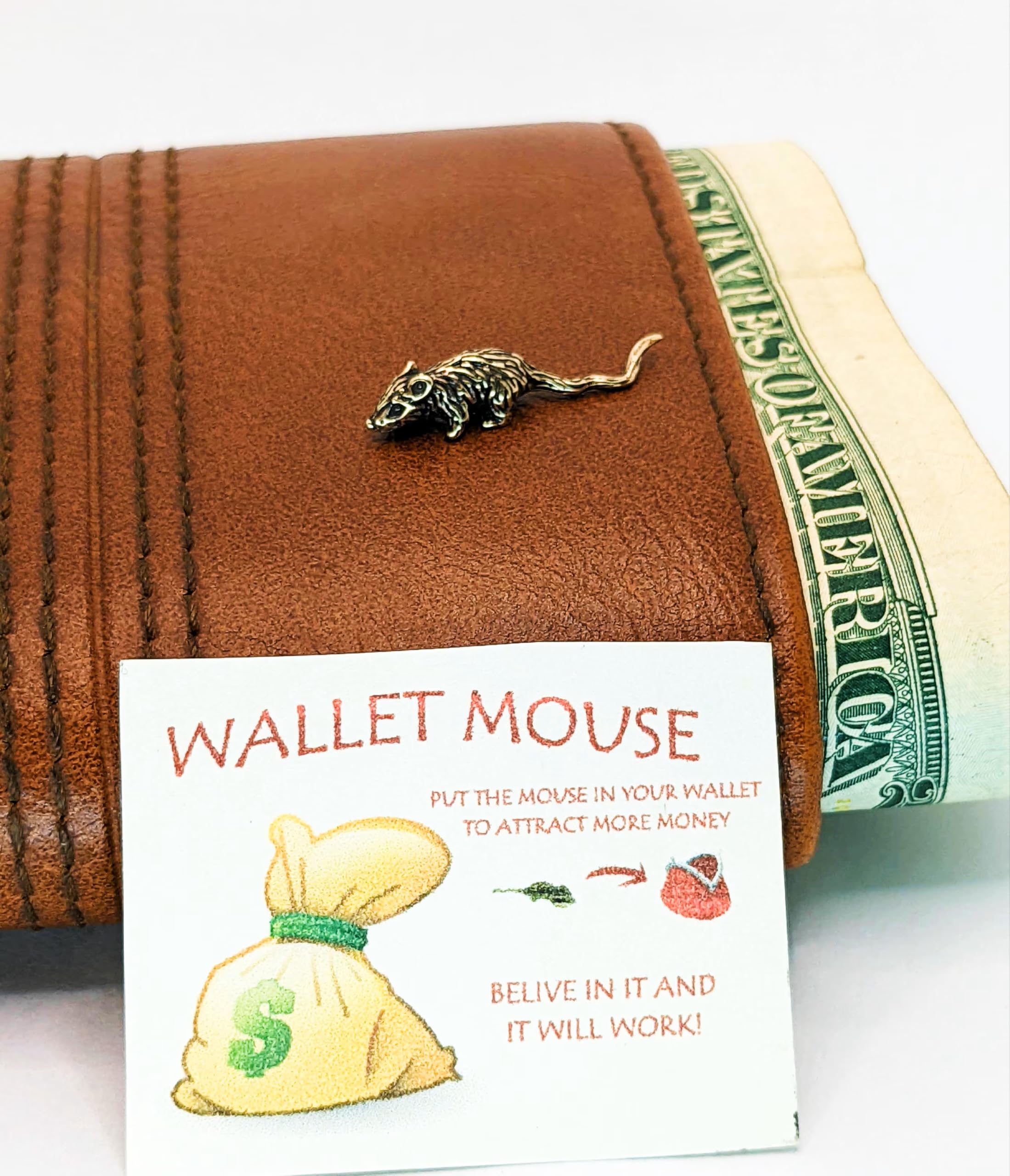 Compact brass wallet amulet purse mouse 2-5cm