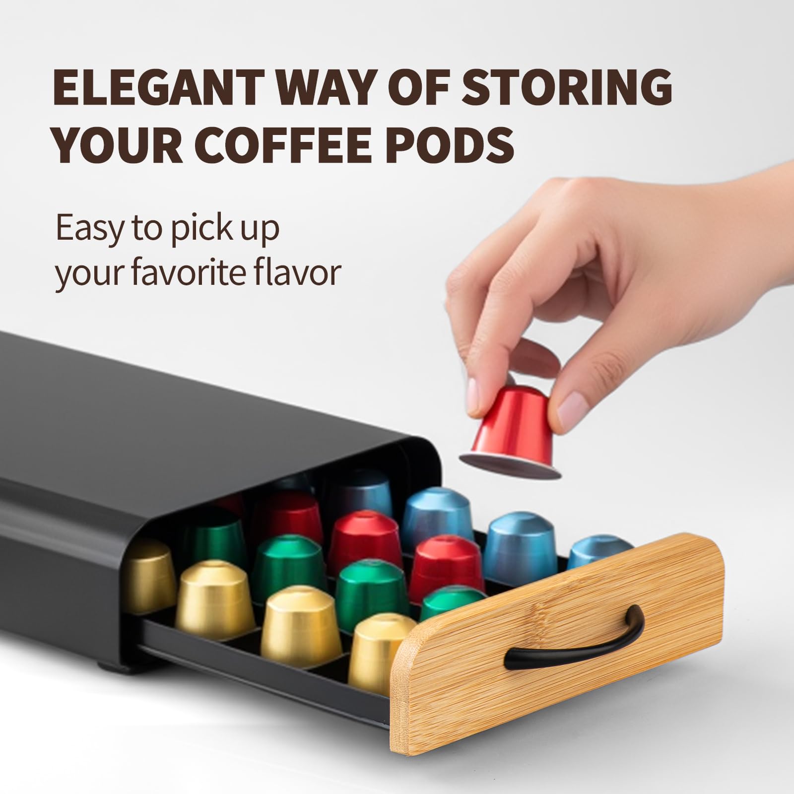 Compact coffee pod storage unit 23x40x5 cm