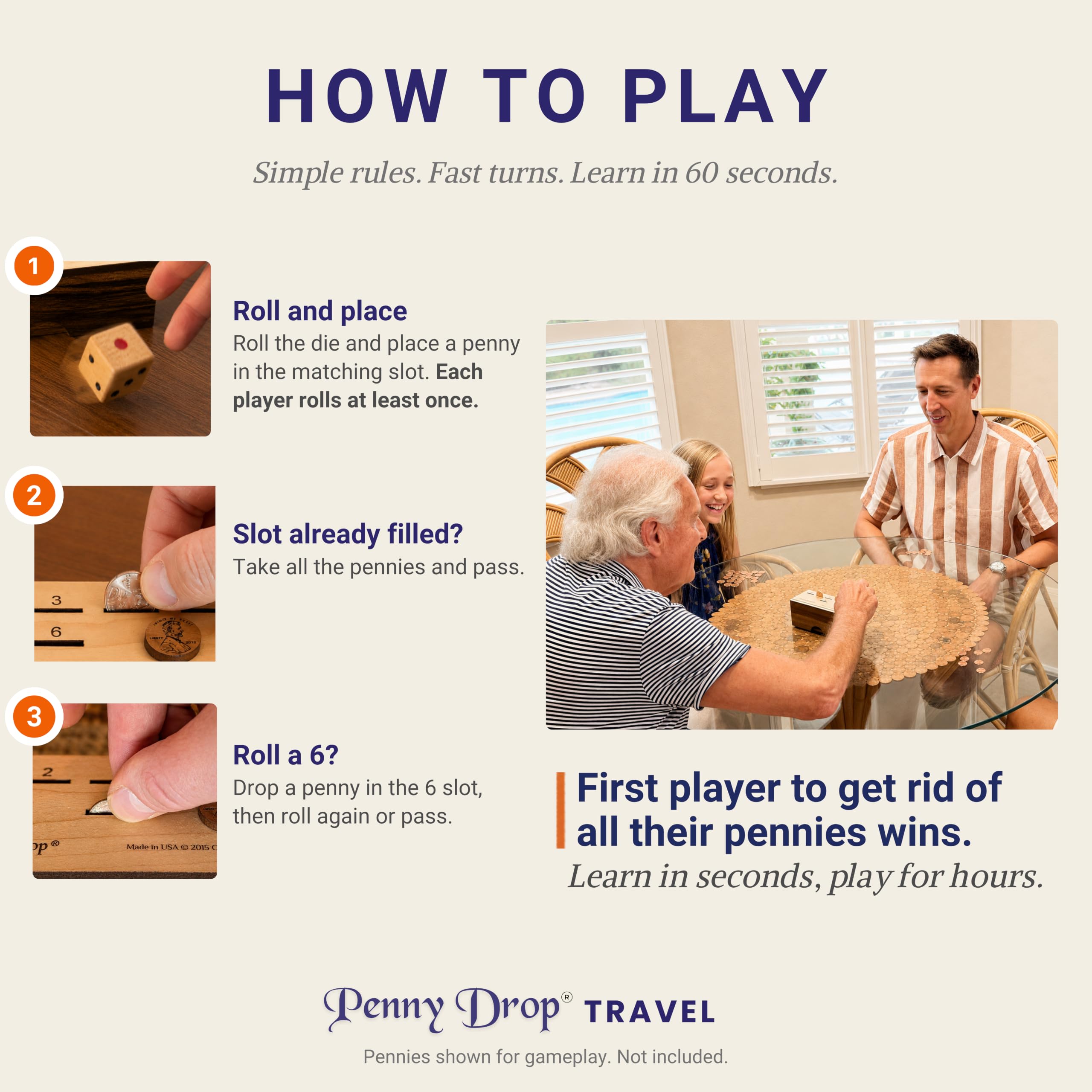 Handcrafted premium wood Penny Drop Game made in Hudson FL