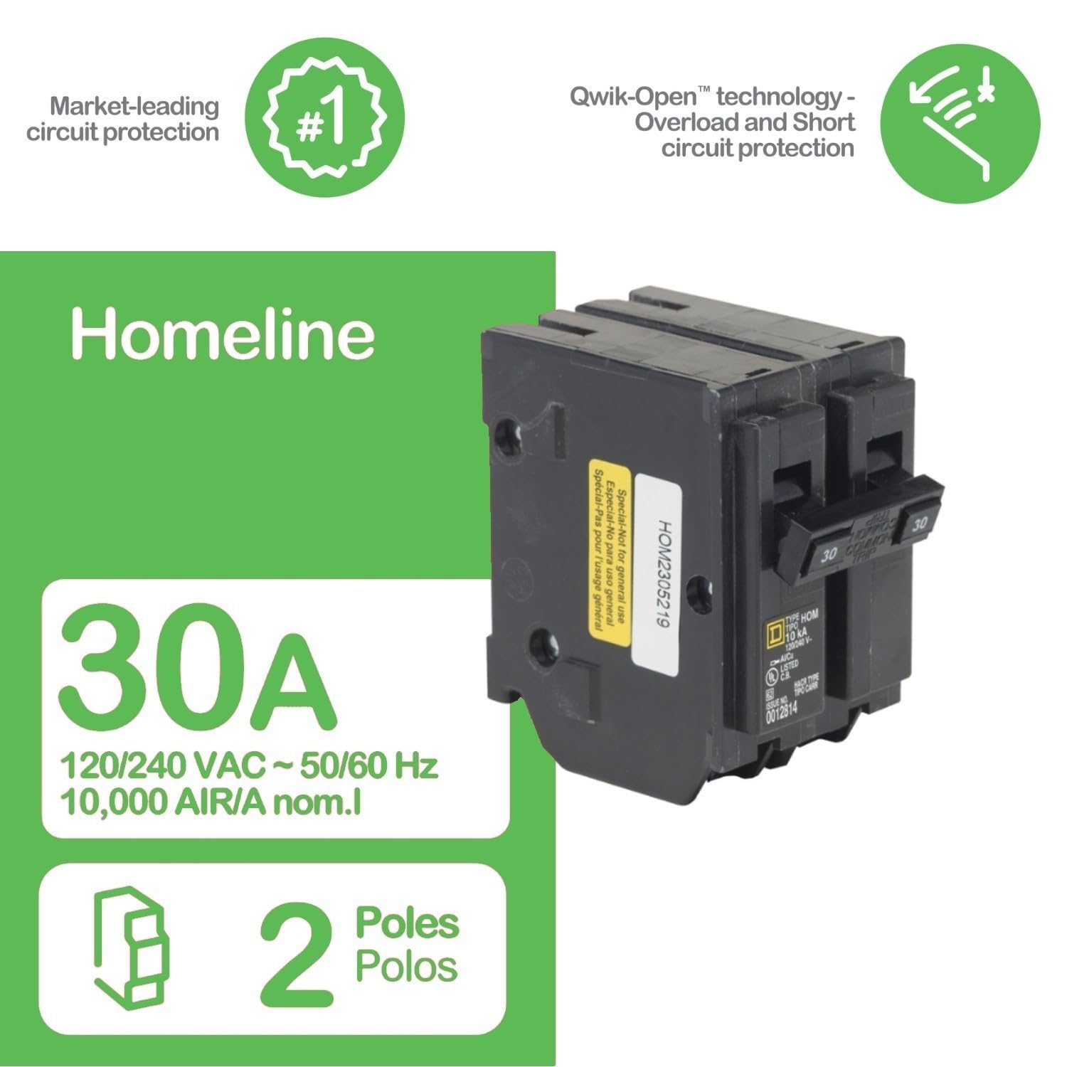 10kA interrupt rating on 30A 2-pole breaker