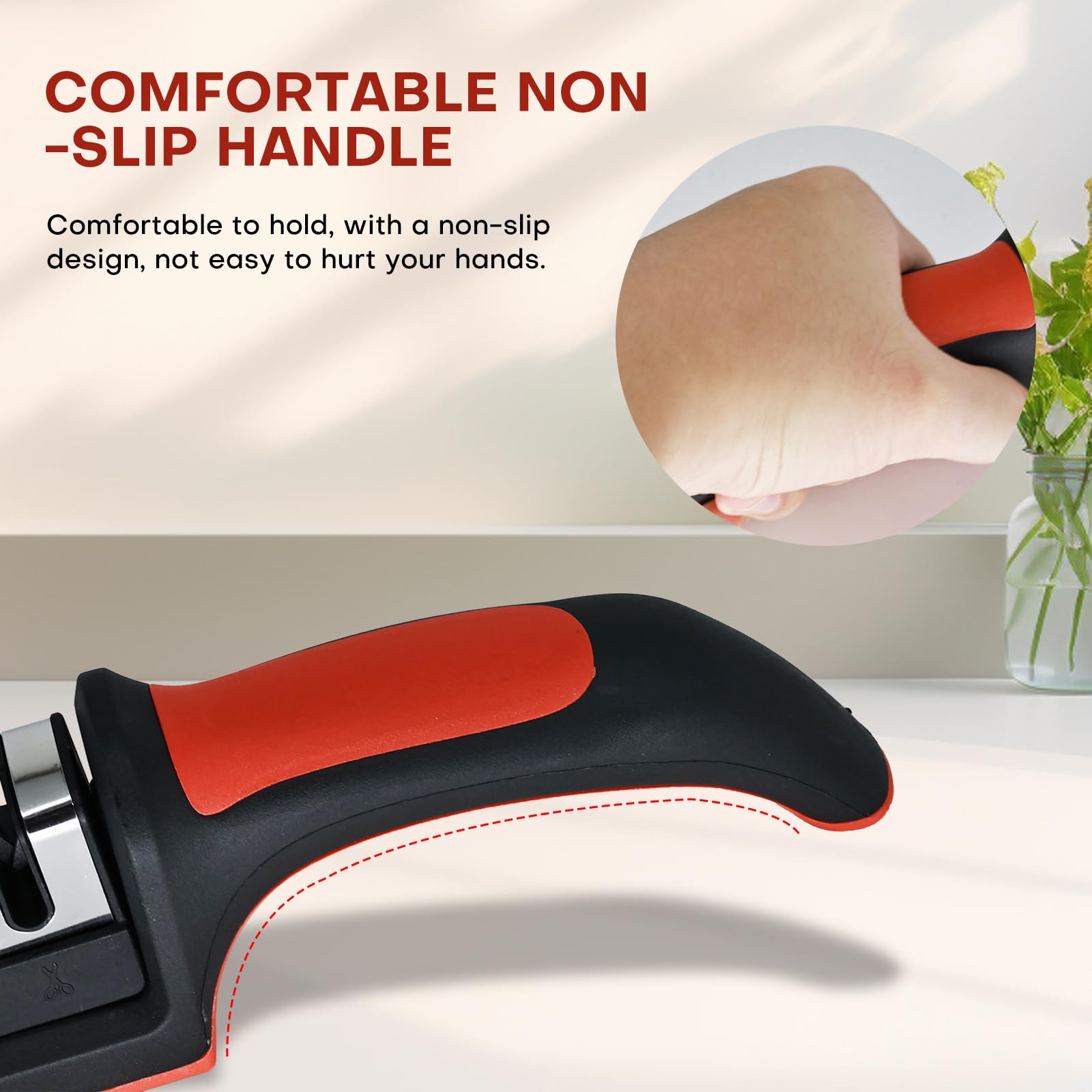 Compact lightweight sharpener suitable for kitchen storage