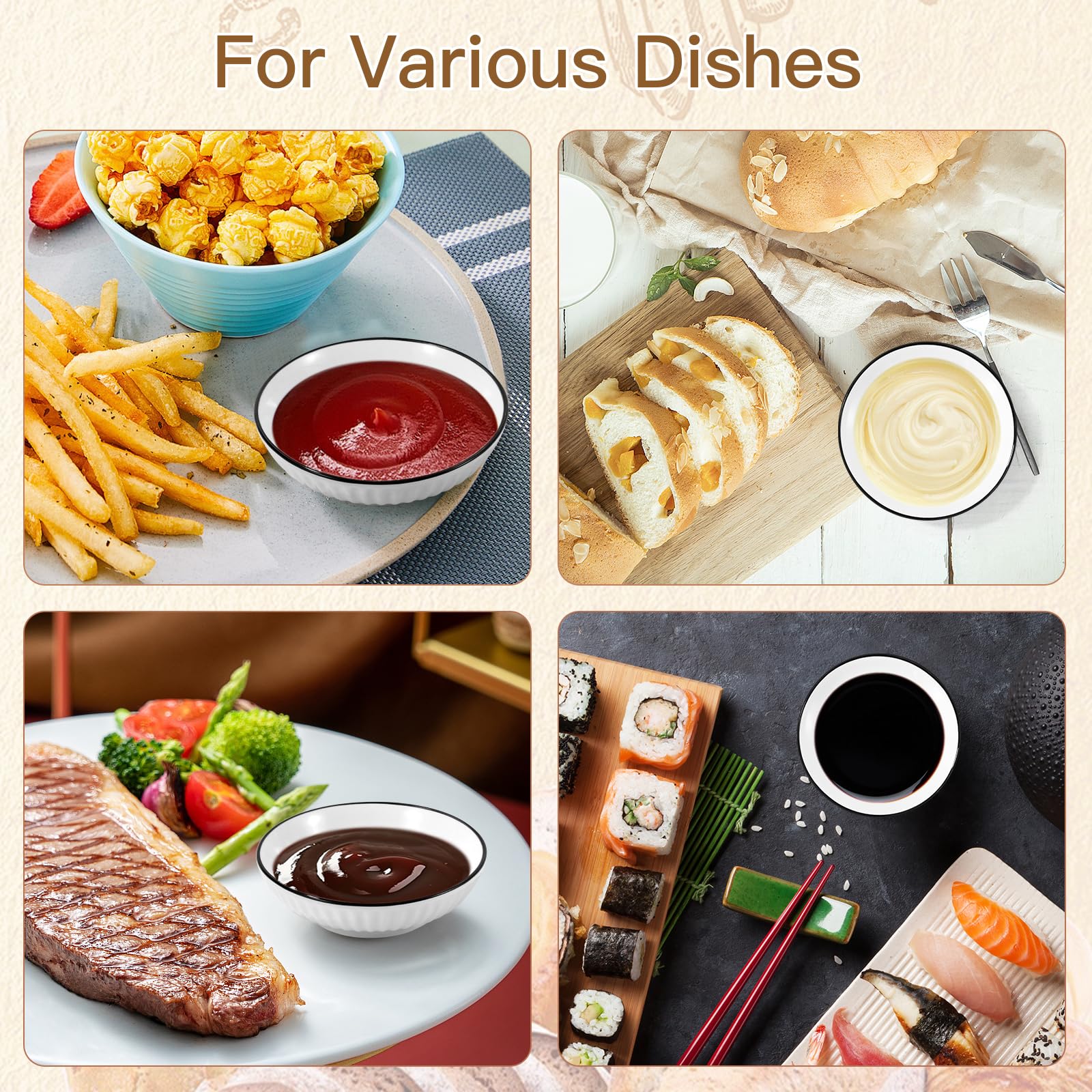 Compact sauce bowls for sauces dressings and snacks