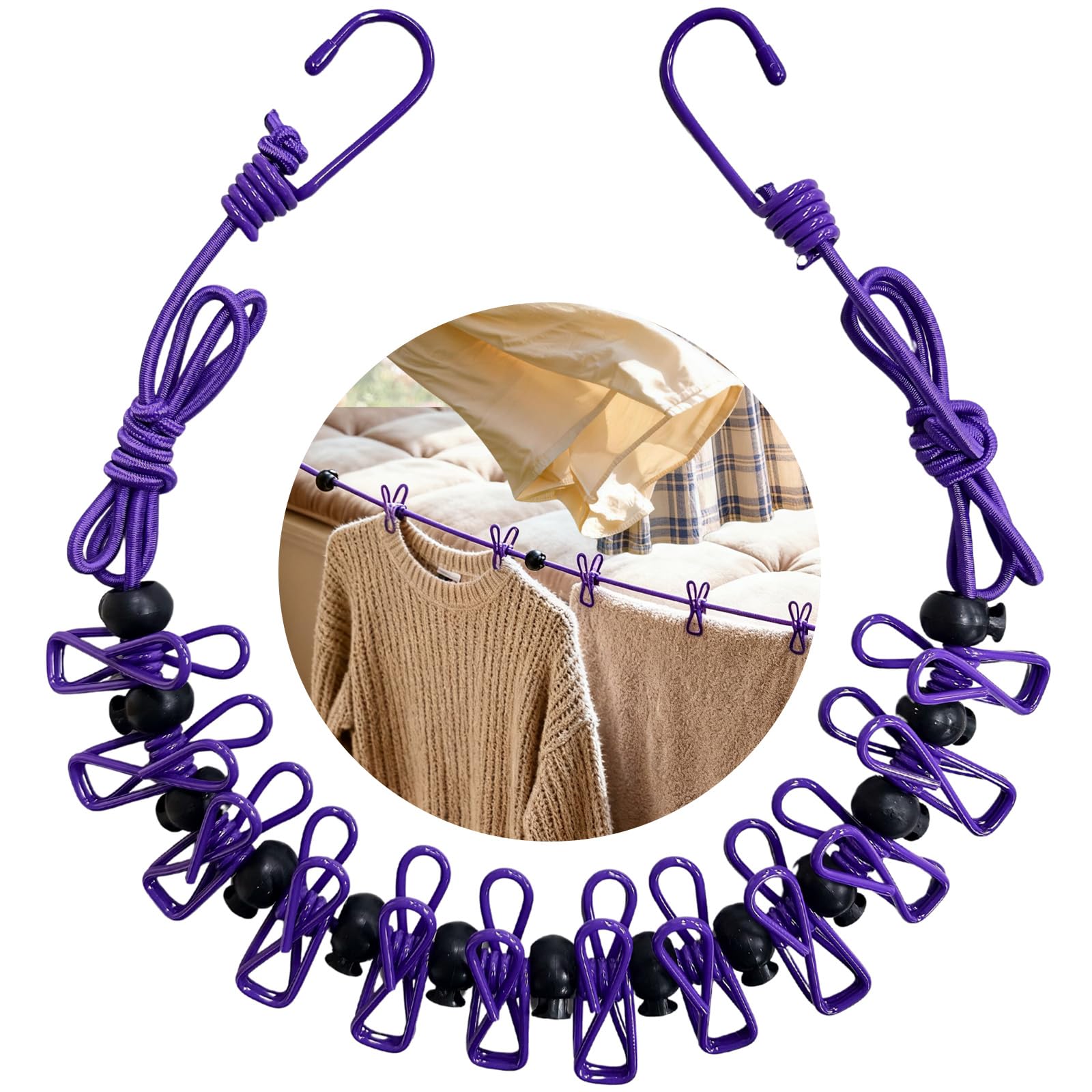 Clothesline folds into a compact size for backpack or suitcase storage