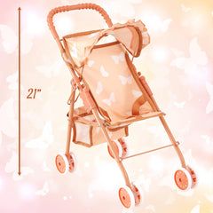Compact folding frame doll stroller for travel