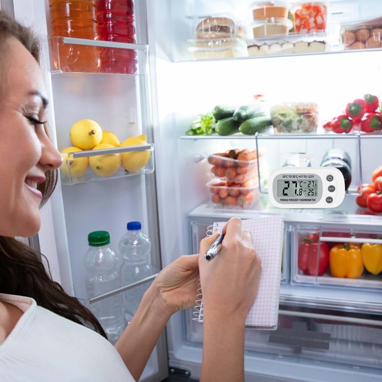 Compact mini fridge thermometer three placement options