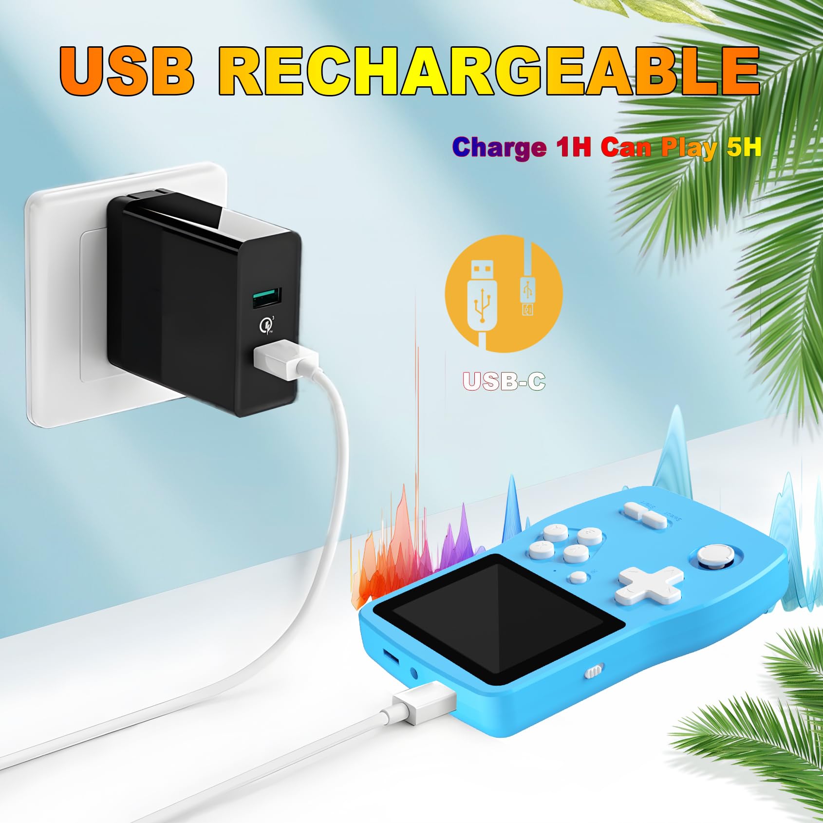 Rechargeable handheld console with USB-C charging