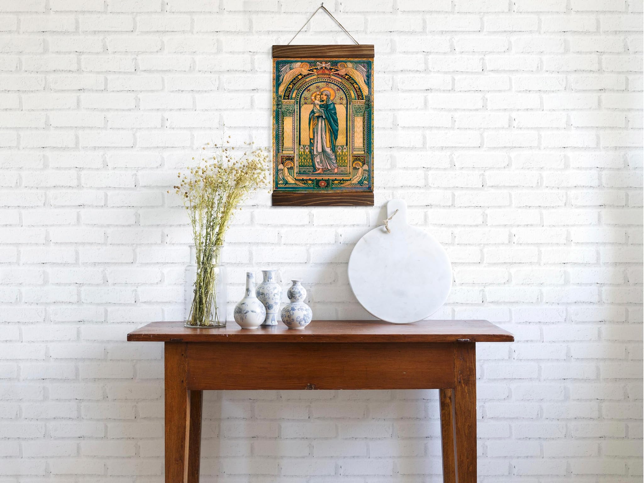 8.7 x 11.8 inch Madonna and Child canvas with brown wood frame