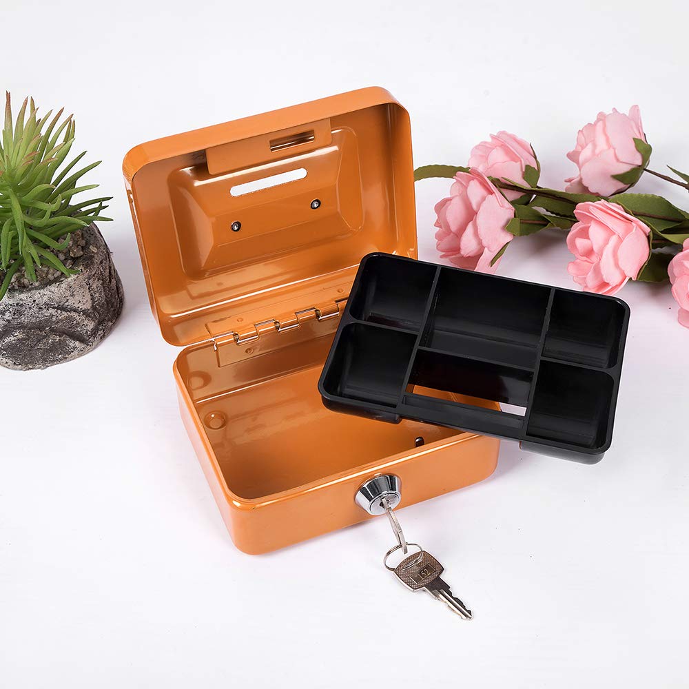 Cash box with stainless steel handle for portability