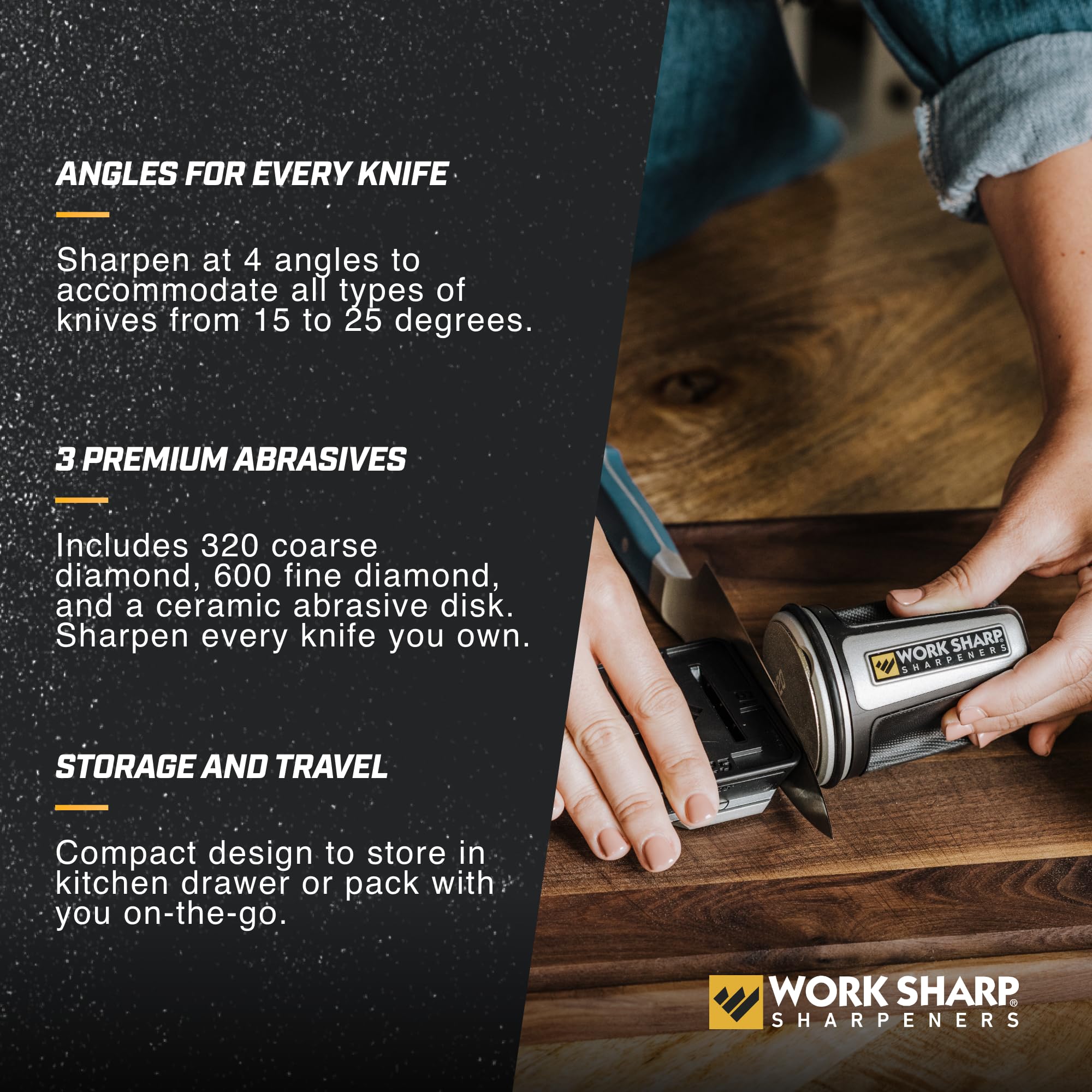 Compact size sharpener fitting in a kitchen drawer