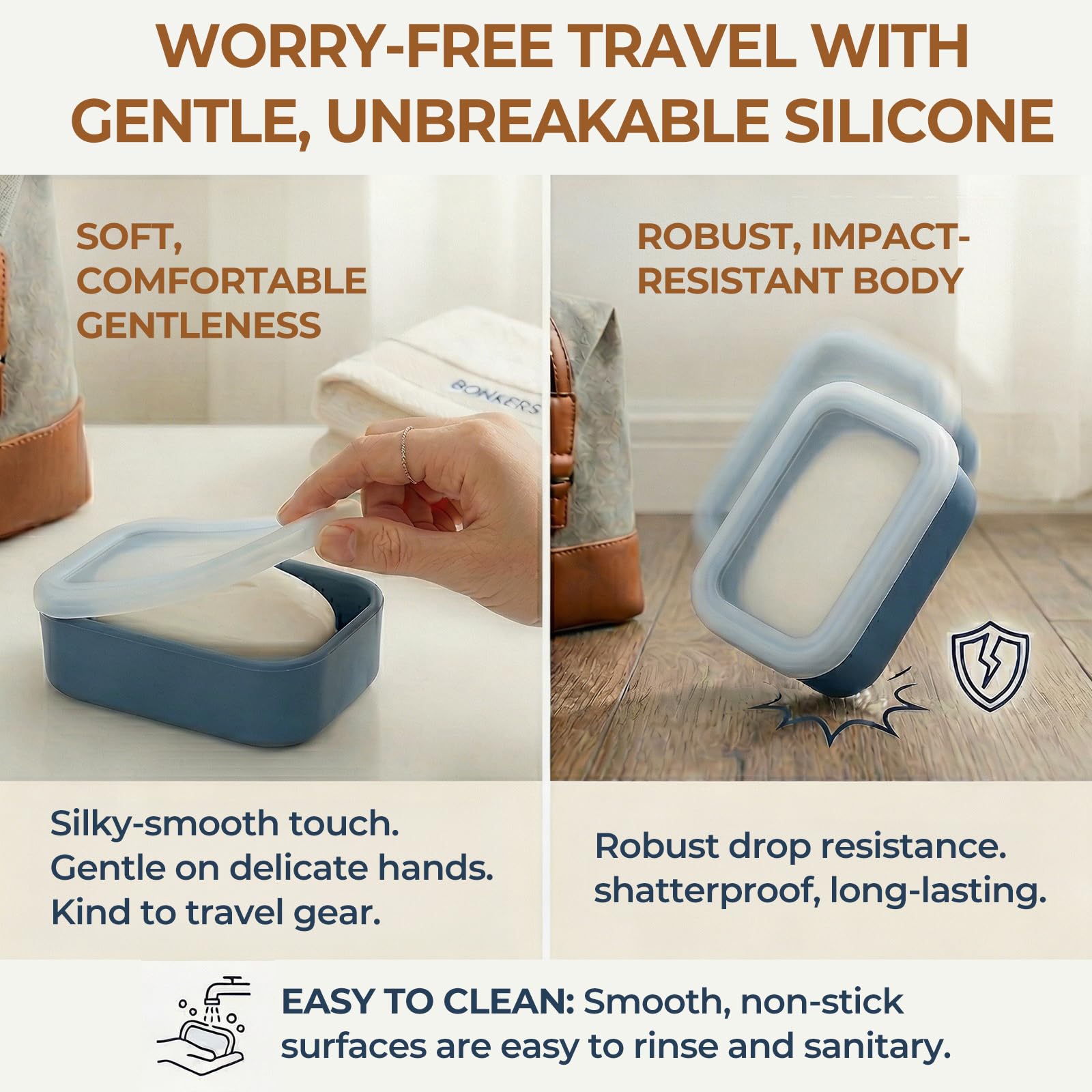 Shatter-proof silicone travel soap case for camping and gym