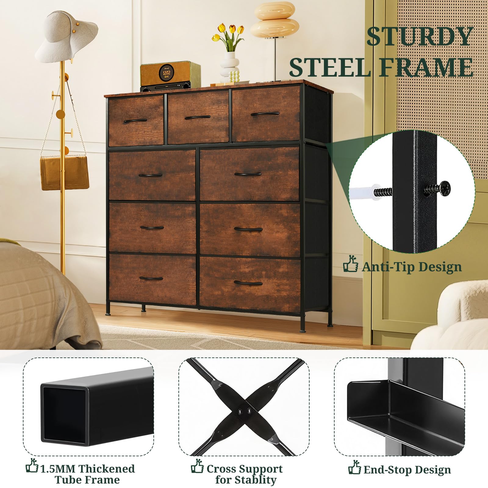 anti-tip kit and adjustable feet for stability