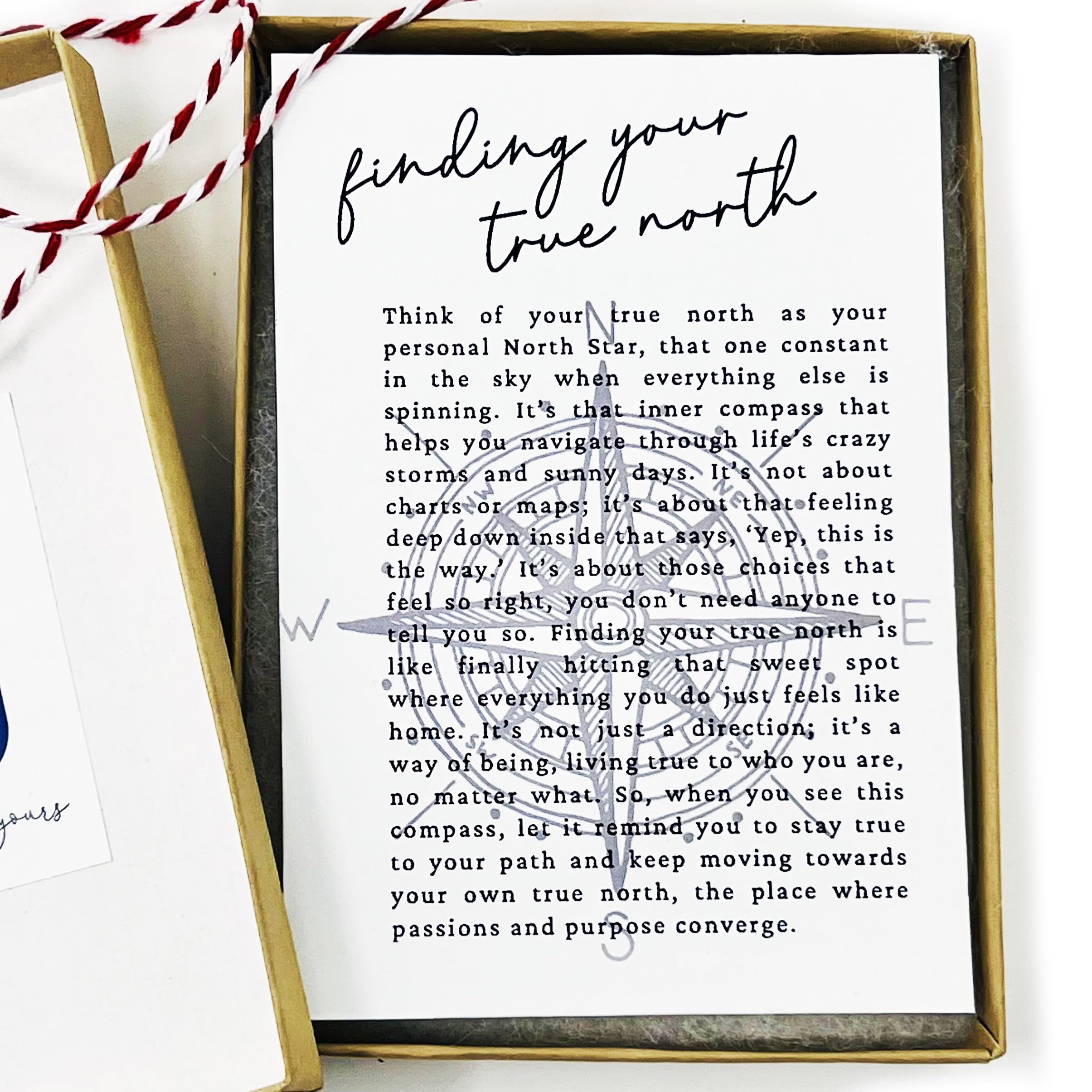 Sentimental story card included with compass ornament