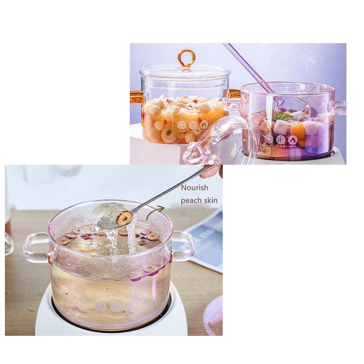 Complete glass saucepan set with lid and handle