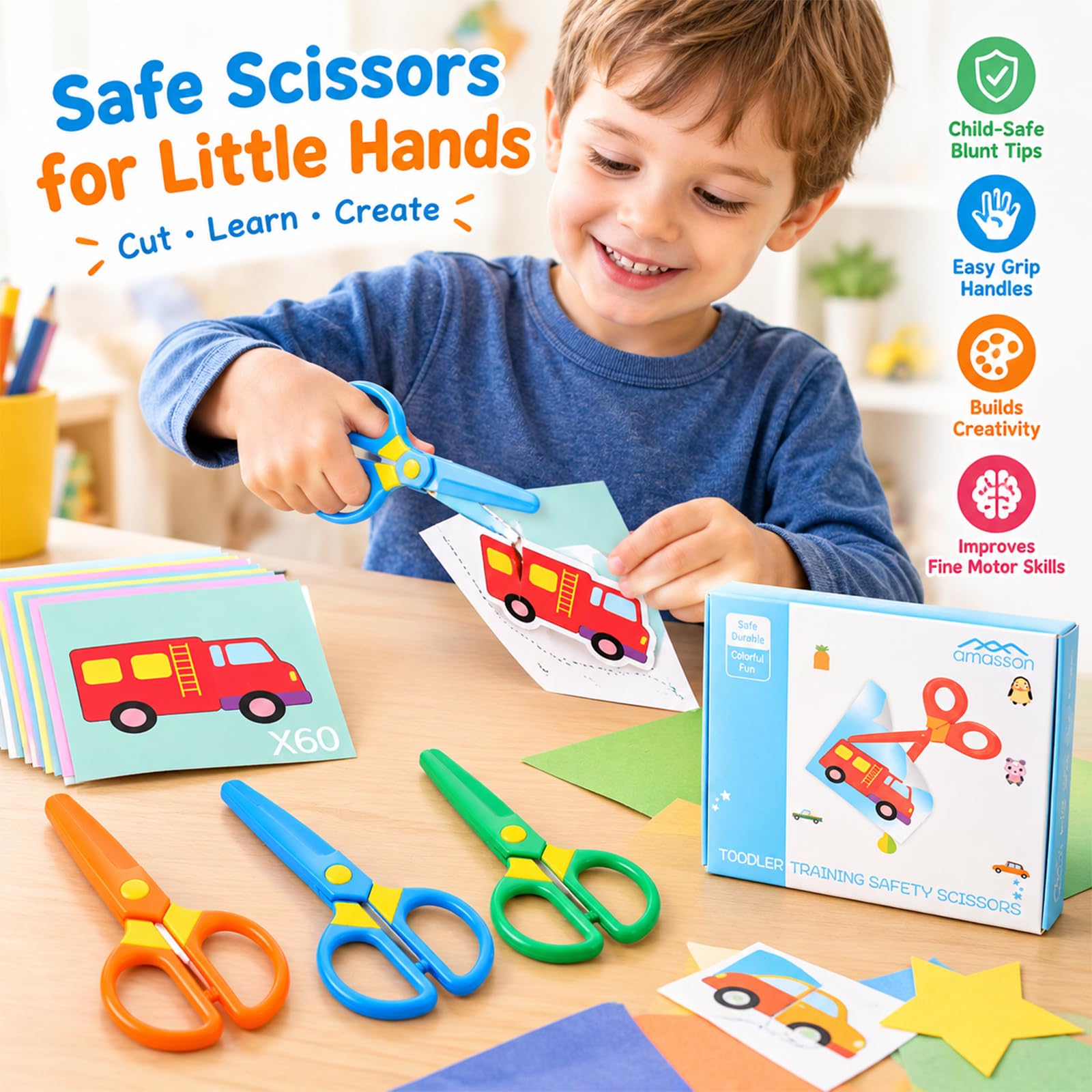 Complete kids craft set with safety scissors and activity sheets
