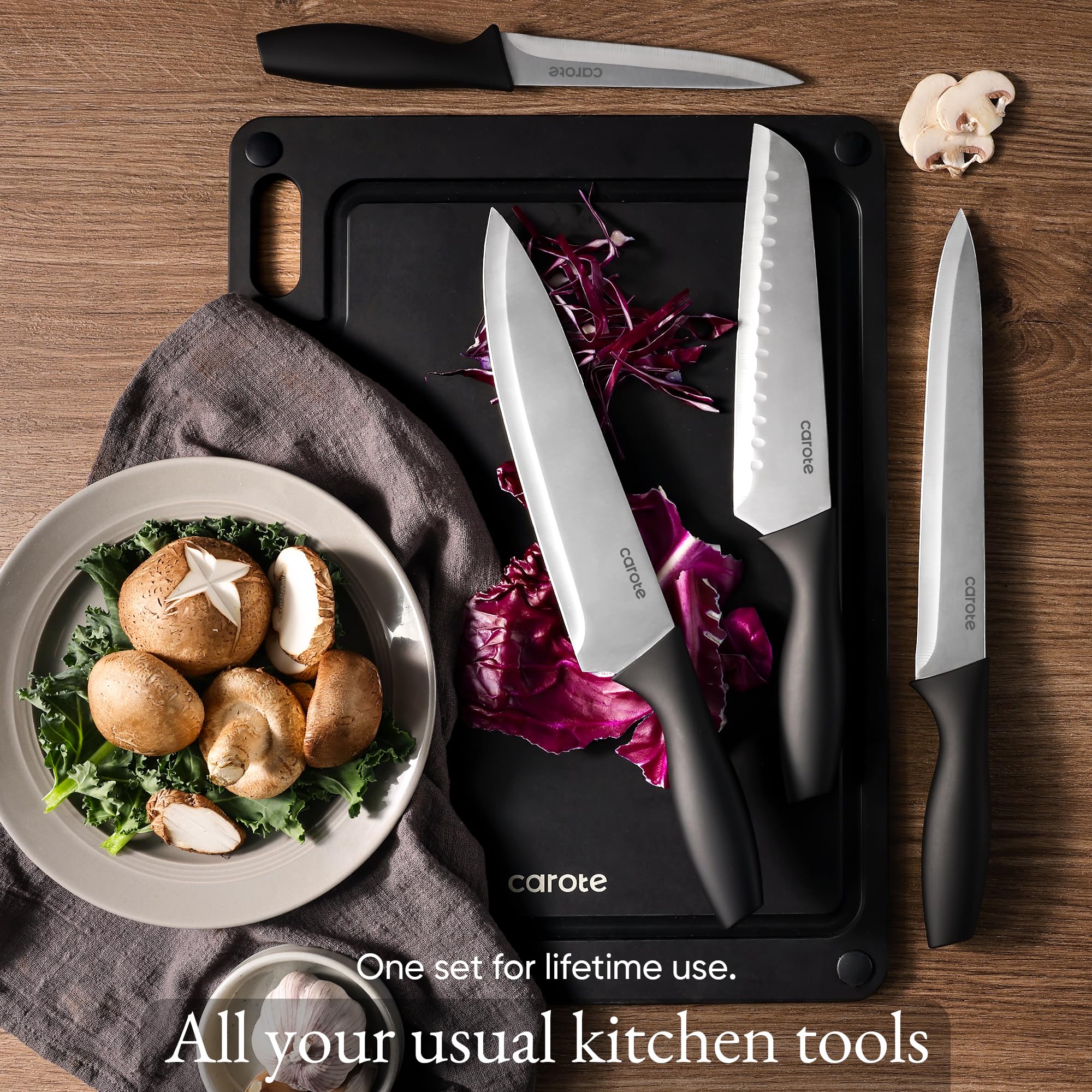 complete knife set includes board and guards