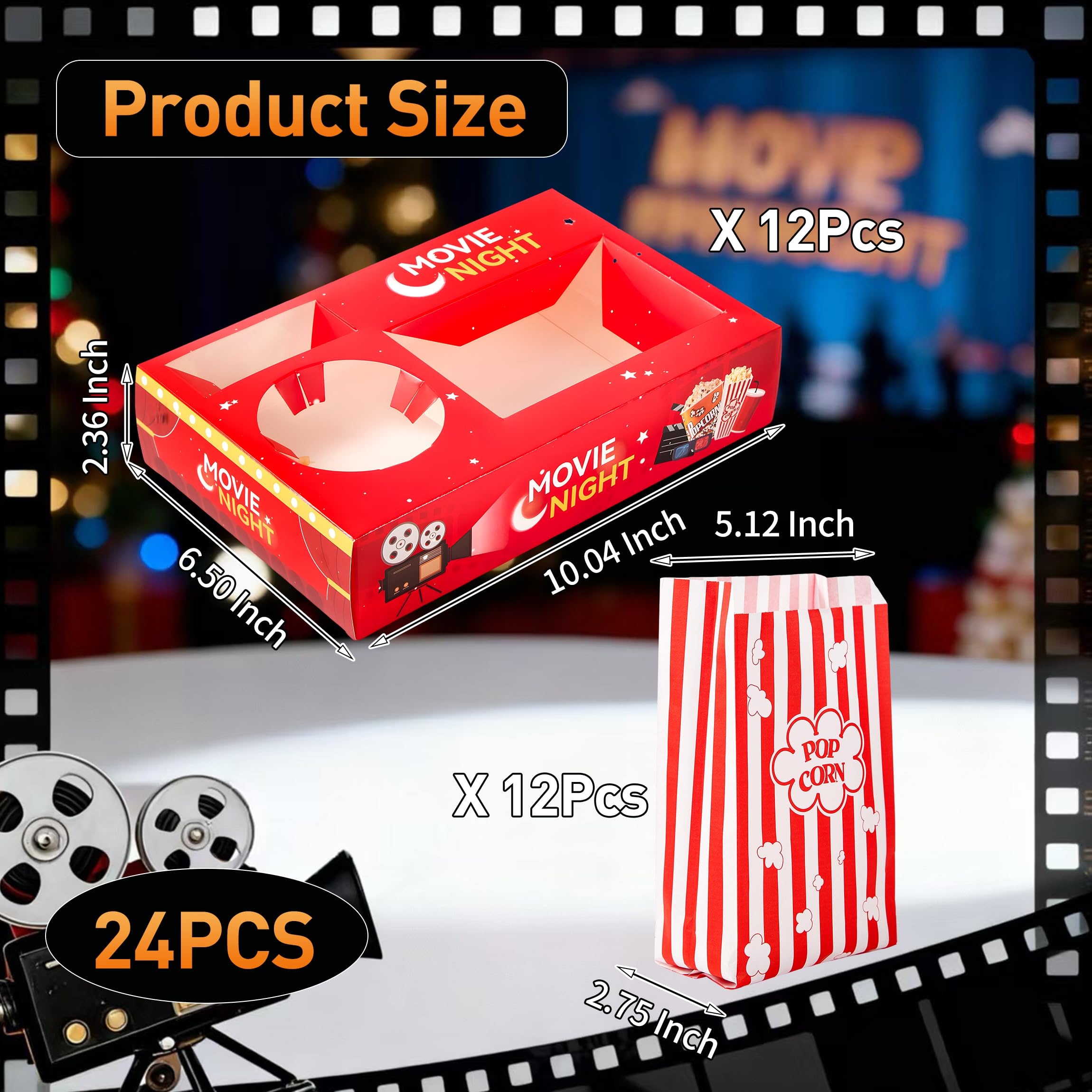 Complete Party Pack includes 12 trays and 12 popcorn bags