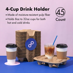 Beige molded fiber cup carrier made from compostable pulp fiber