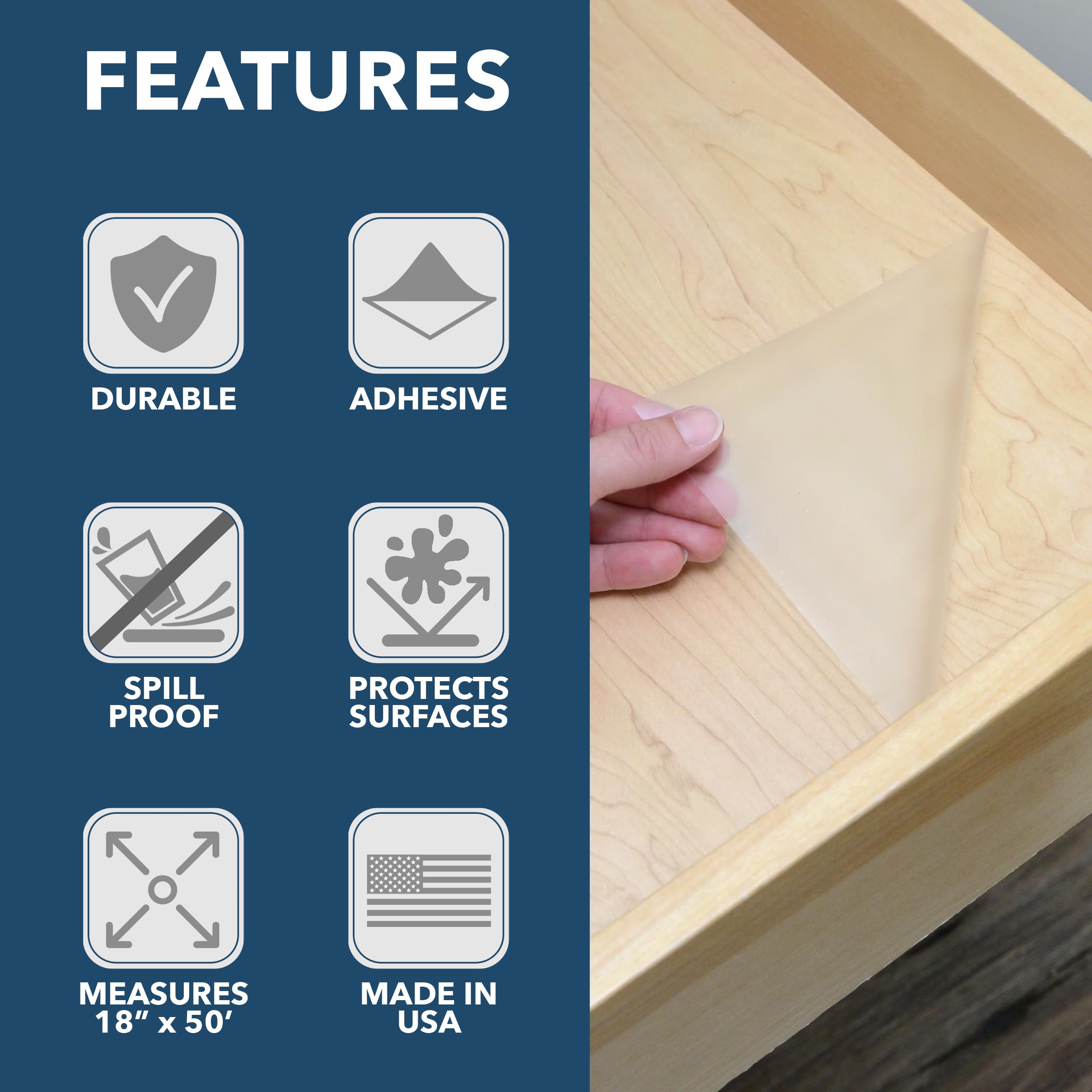 Clear vinyl shelf liner for shelves and drawers