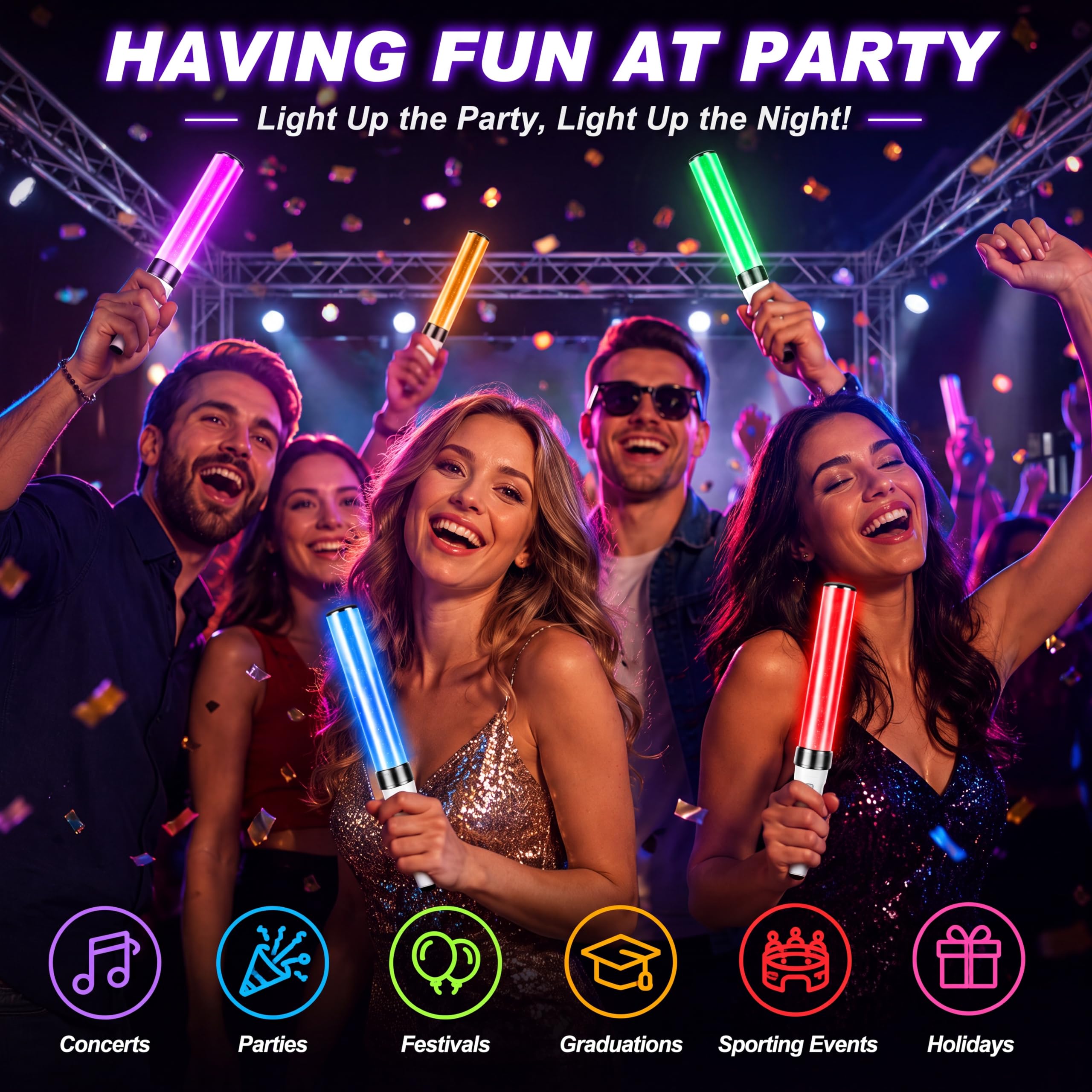 Lightweight glow sticks for parties concerts and events 25 cm