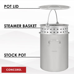 CONCORD 36 qt stock pot with basket not raised and lid