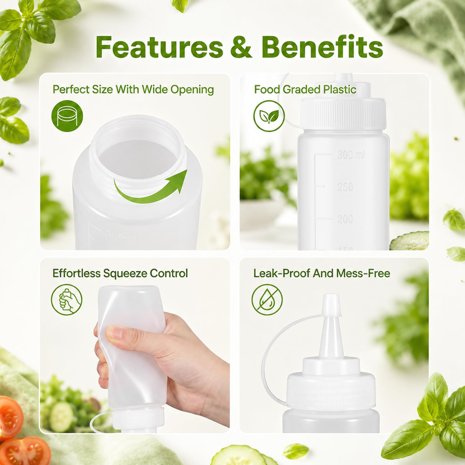 Leak proof cap condiment bottle for sauces