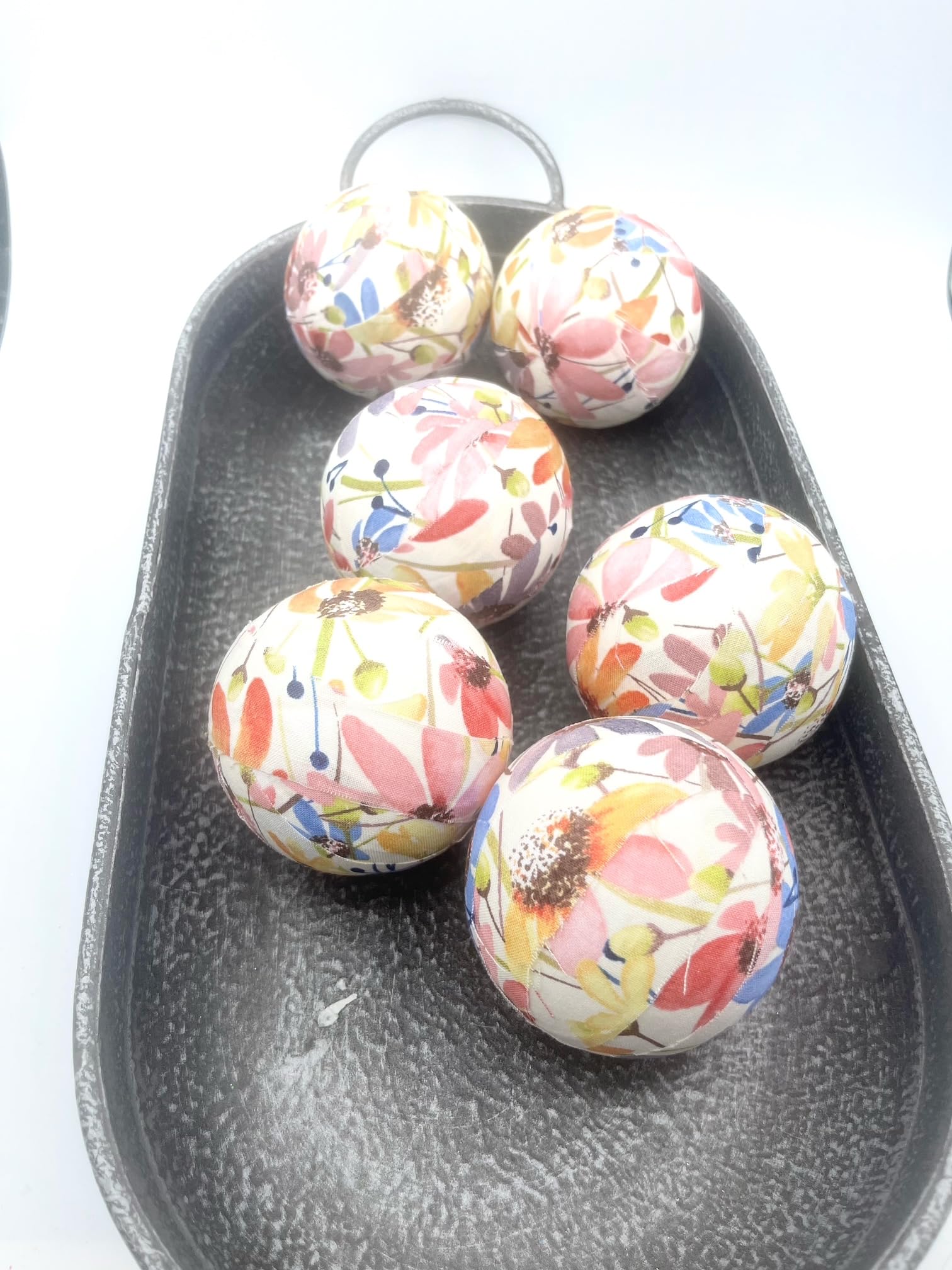 Dough bowl centerpiece with Coneflowers fabric balls