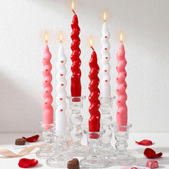 Heart shaped spiral taper candles in pink white red colors