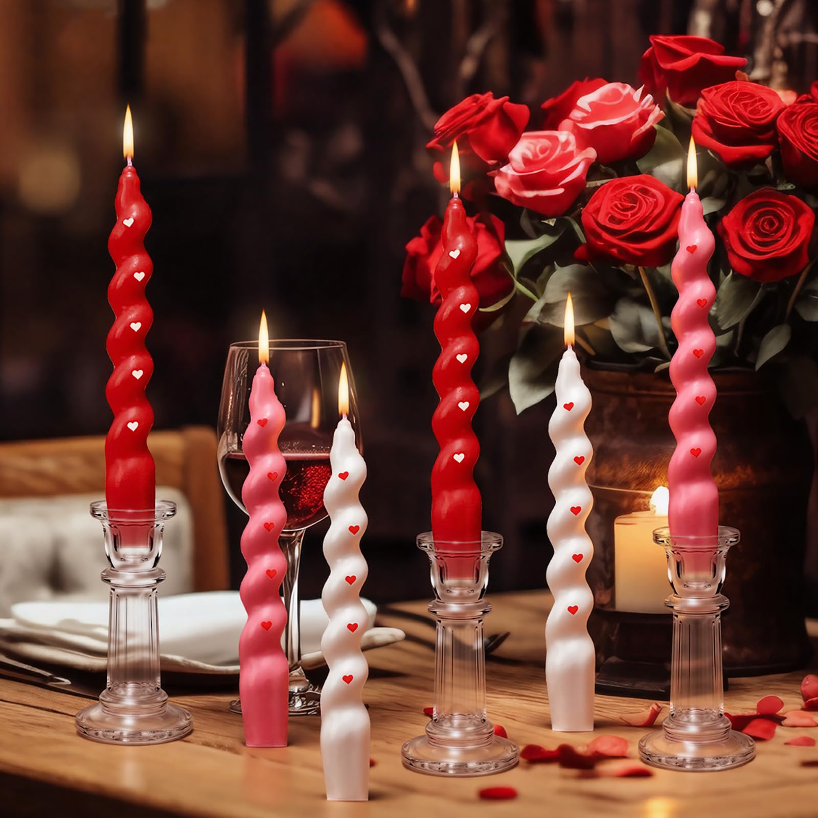 Conelist Valentine Day Candles pink red white heart spiral pattern