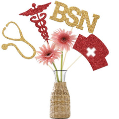 Congrats BSN Centerpiece Sticks red and gold 12 pieces for Nurse Graduation