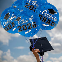 Dual-sided blue balloon with class of 2026 and CONGRATS GRAD