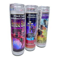 Conjunto 3 veladoras esotéricas en vidrio 14 oz modelo 2