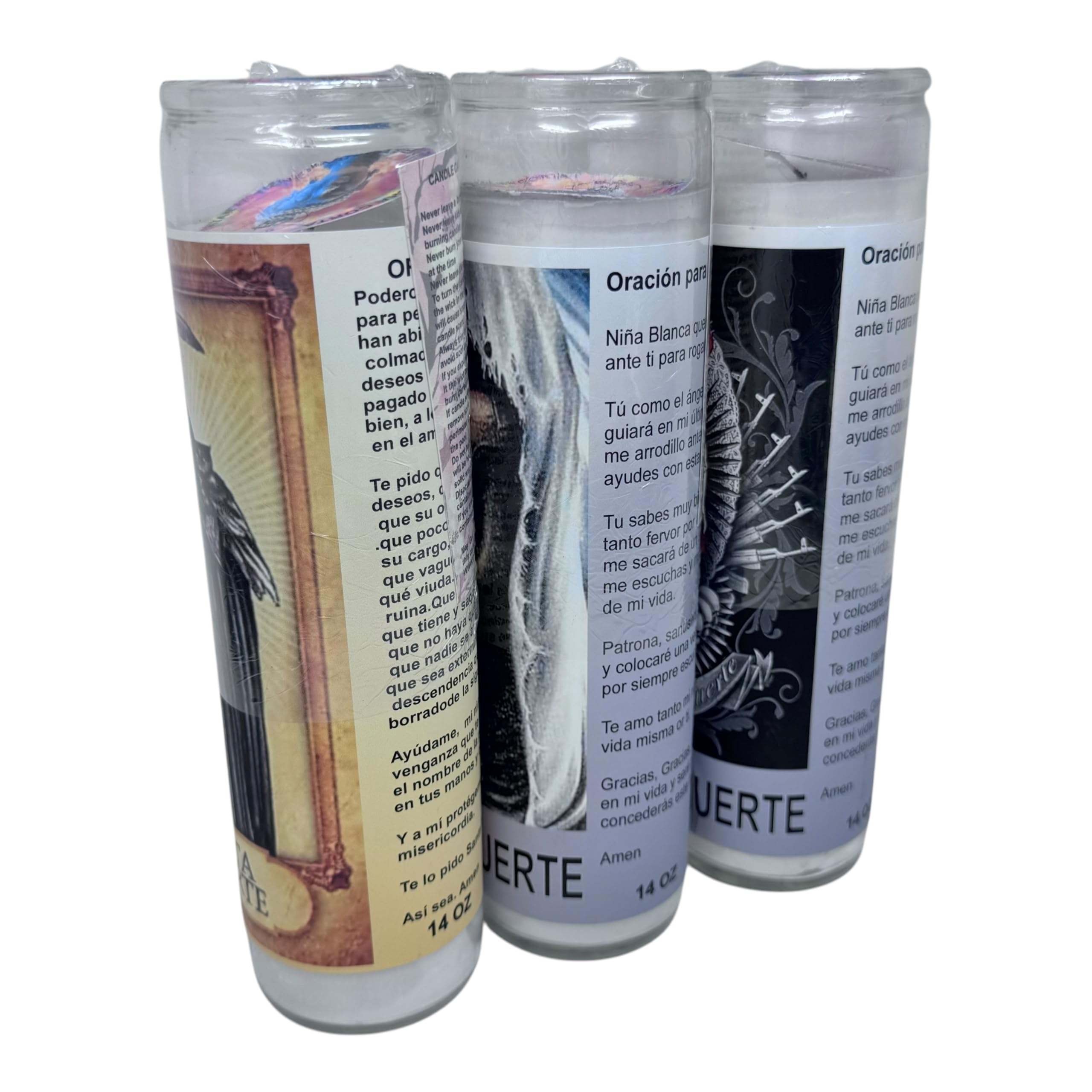 Contenedores de vidrio para velas Santa Muerte 14 oz