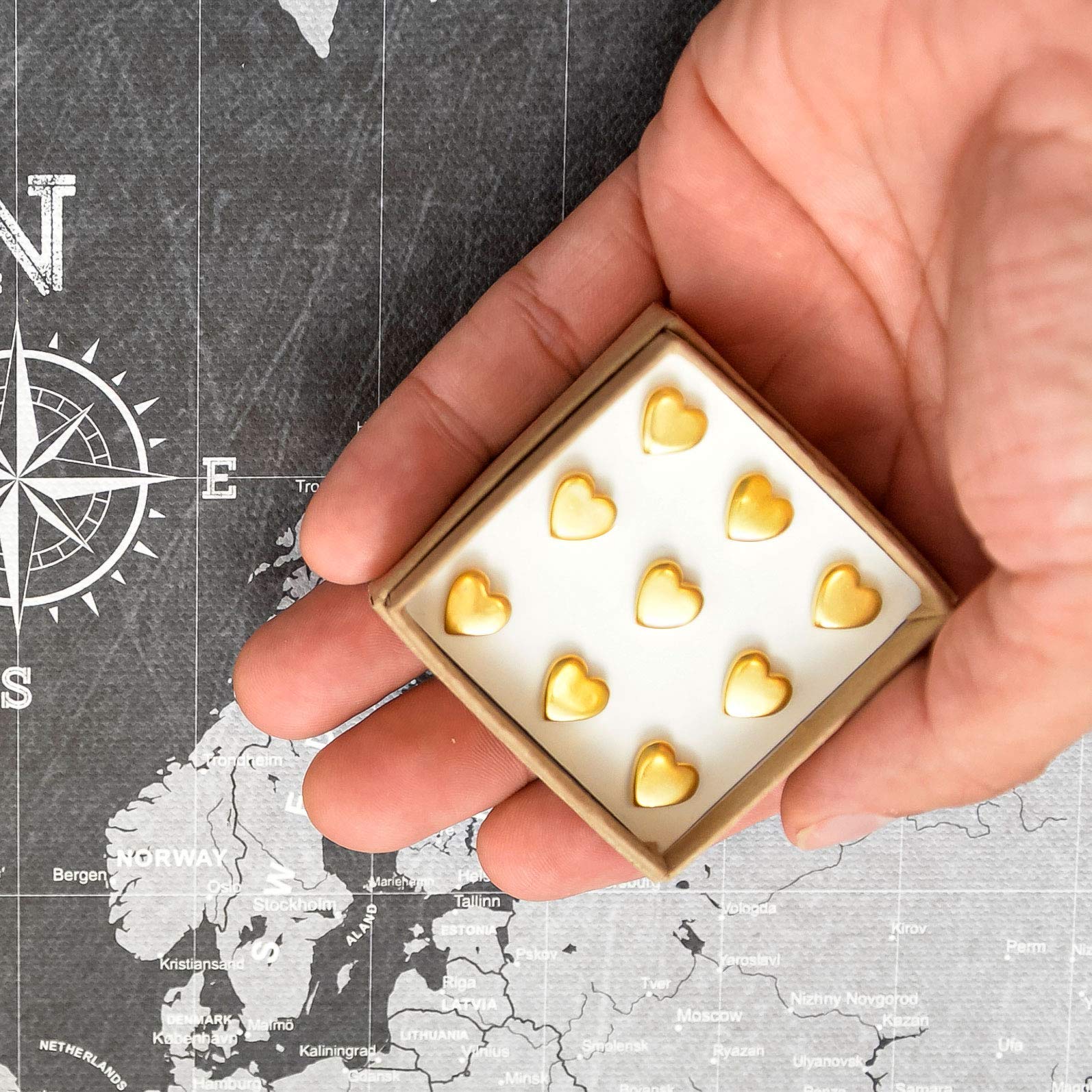 Gold Heart Map Push Pins pack of 3 image