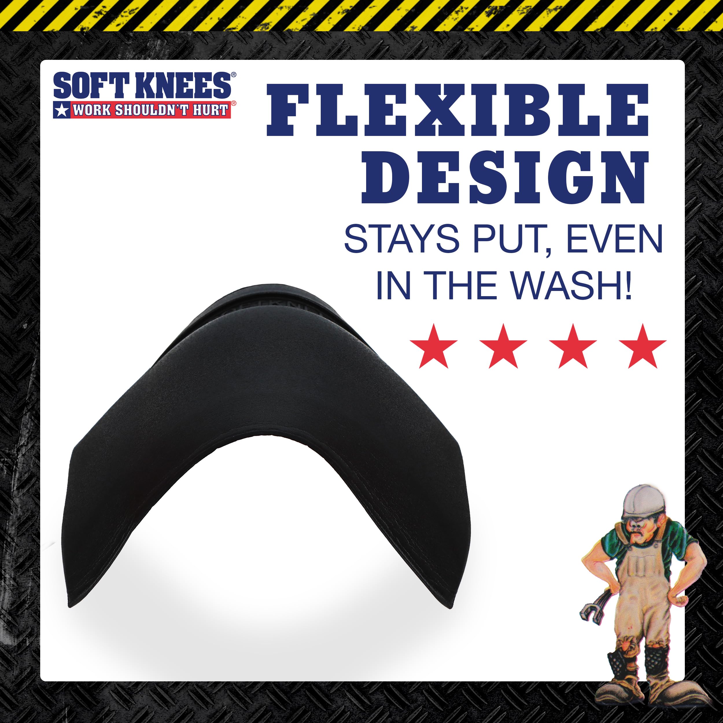 Strap-free knee pads designed for construction workwear