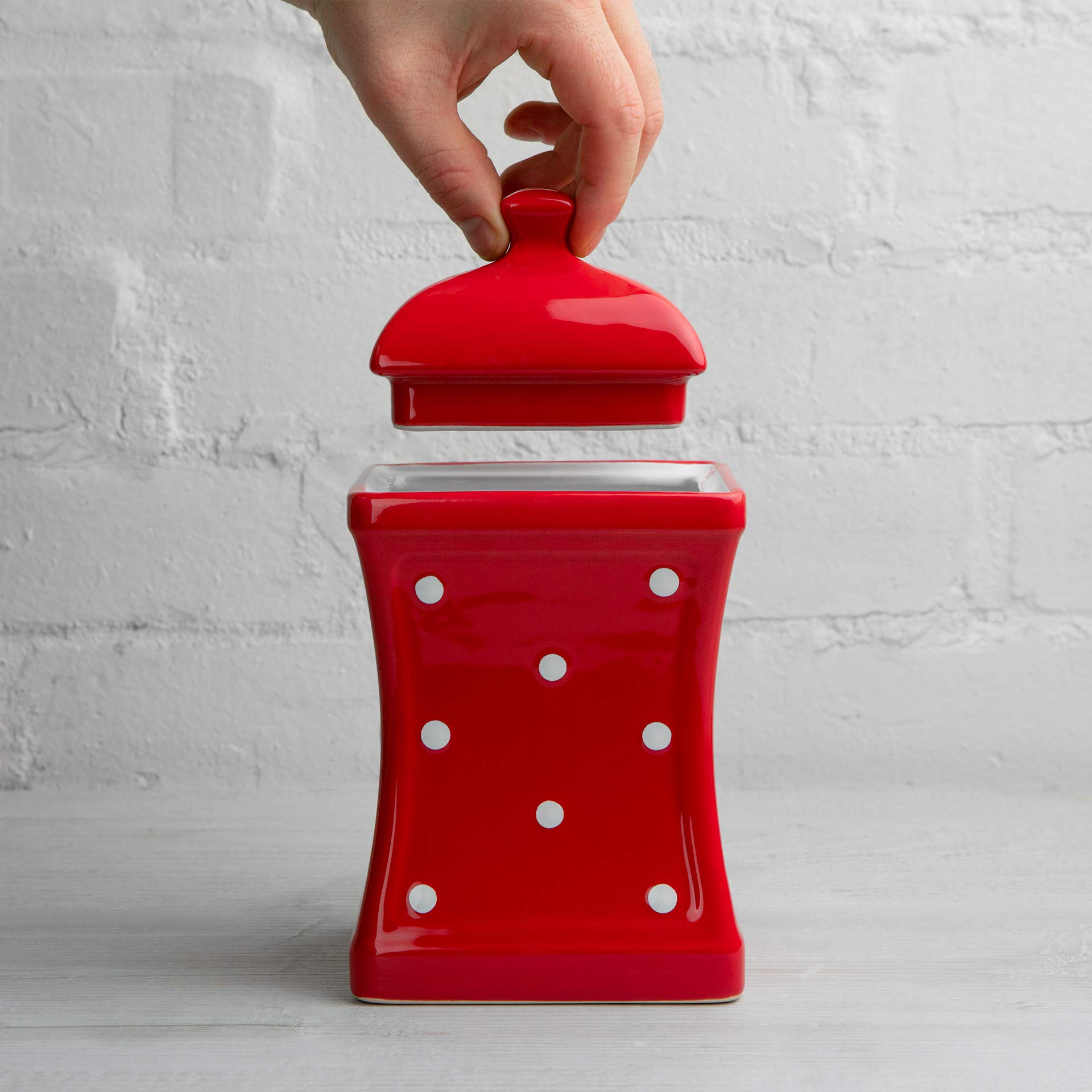 Rectangular ceramic storage jar with wide mouth and lid