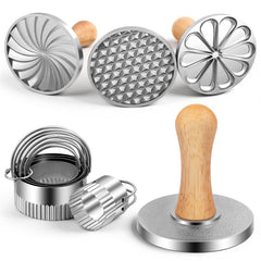 Cookie Stamps Set of 8 with wooden-handle stamps and cutters