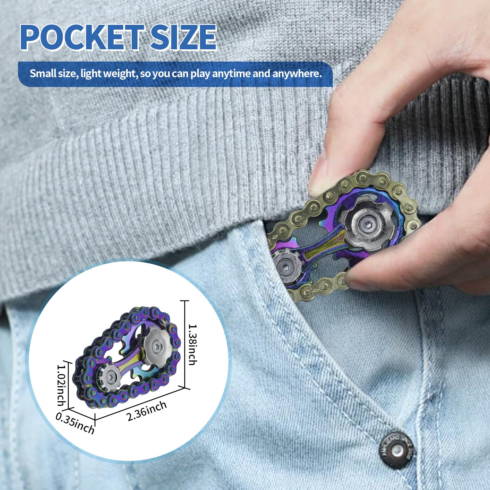 Gold color metal bike chain fidget spinners two pack product image